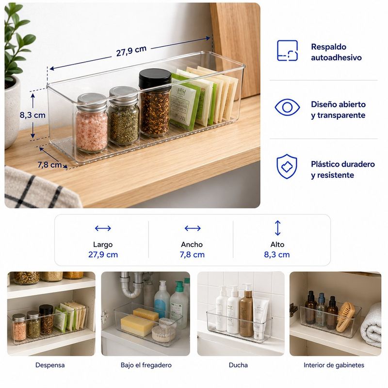 Organizador para Especias y Condimentos de Plástico Transparente 27.9 Cm con Adhesivo