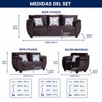 Sala 3-2-1 Milenia para 6 Personas Color Café con Cojines Decorativos, 3 Piezas