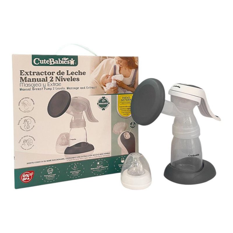 Extractor de Leche Manual 2 en 1 con 2 Niveles, Copa de Silicona y Biberón de 180 mL