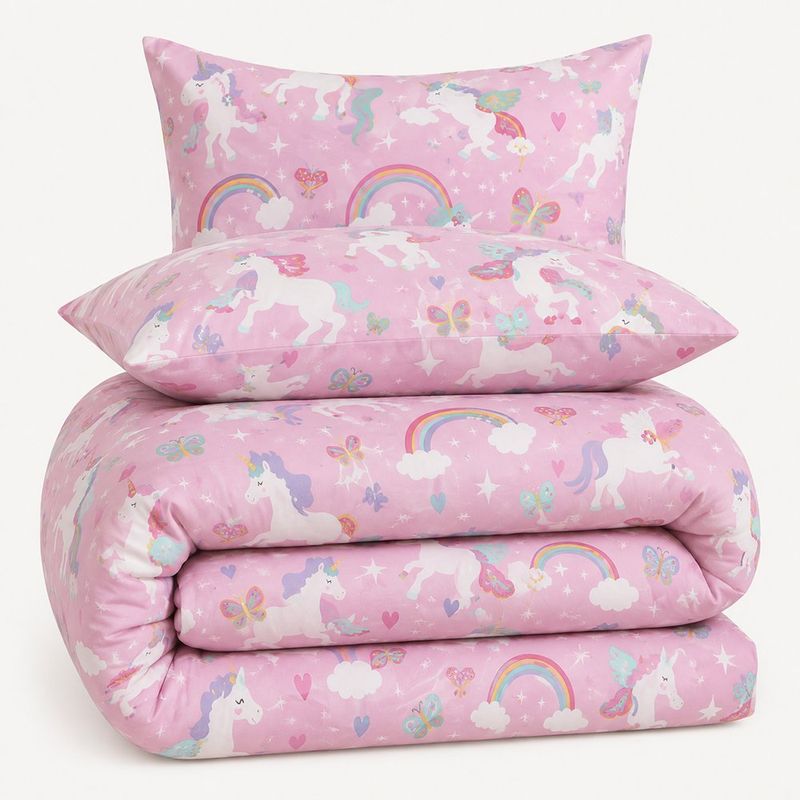 Set de Sábanas Unicornio y Mariposas 4 Piezas - Matrimonial