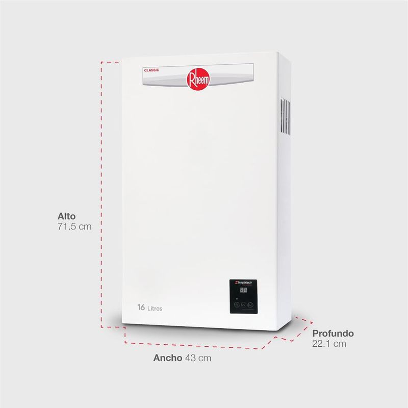 Calentador de Agua Instantáneo de Paso a Gas 16 Litros/min con Encendido Electrónico Blanco