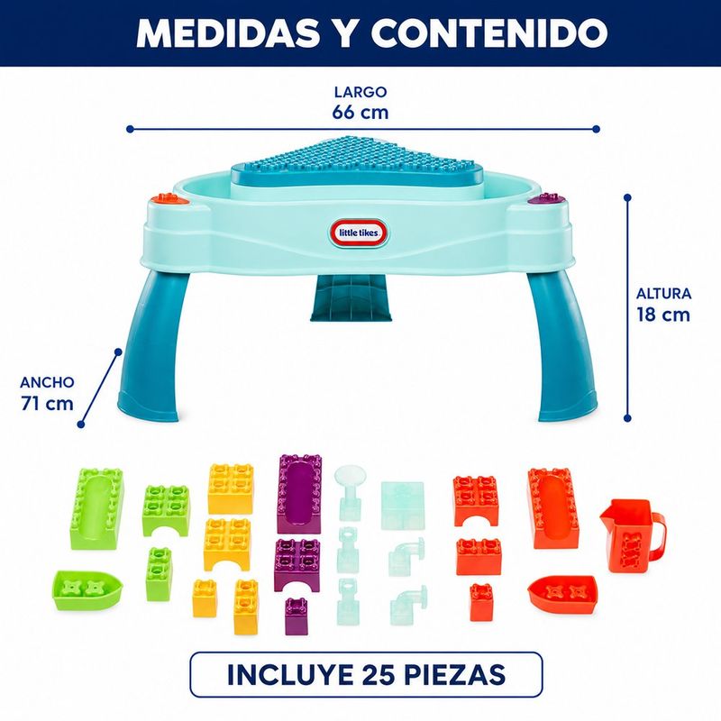 Mesa de Agua y Construcción 2 en 1 Build & Splash con 25 Accesorios y Patas Removibles