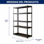 Estante Metálico de 5 Niveles 183 x 122 x 61 Cm con Capacidad de 1300 Libras Negro