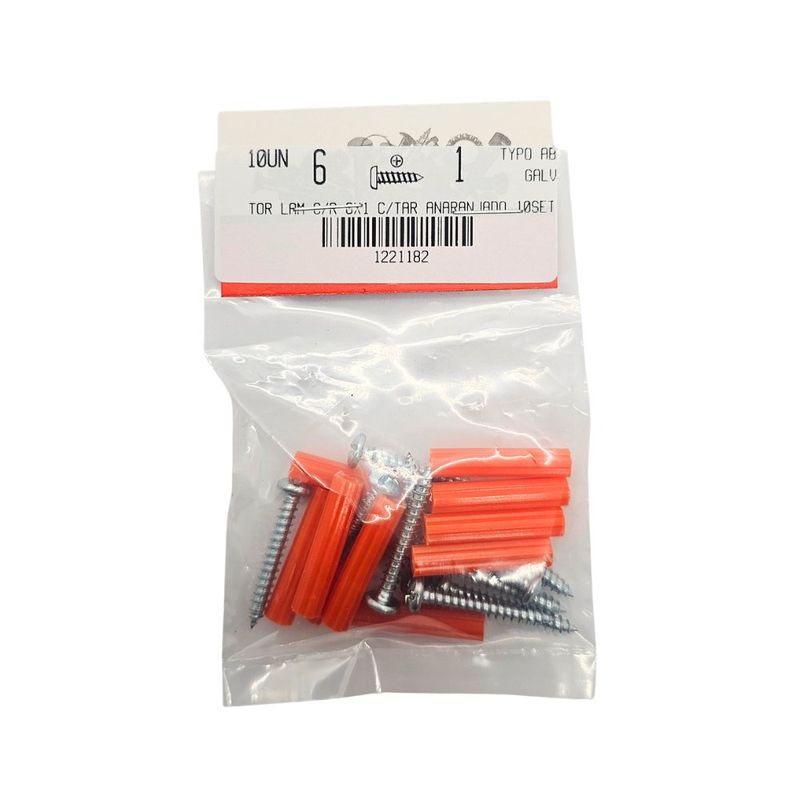 Kit de Tornillos para Lámina #6 x 1 Plg con Tarugos 10 Unidades