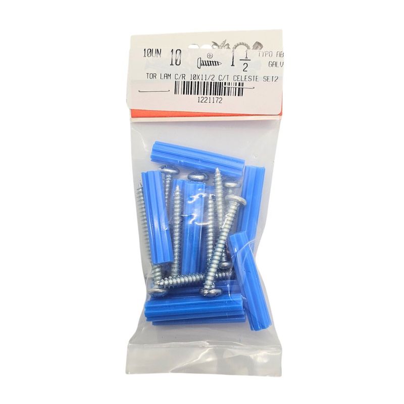 Kit de Tornillos para Lámina #10 x 1 1/2 Plg con Tarugos 10 Unidades