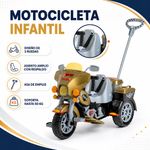 Motocicleta Infantil Tipo Triciclo con Asiento Amplio, Respaldo y Asa de Empuje,