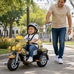 Motocicleta Infantil Tipo Triciclo con Asiento Amplio, Respaldo y Asa de Empuje,