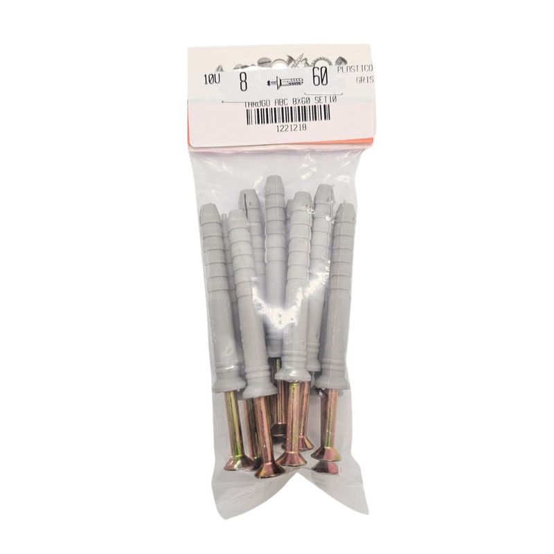 Tarugos Plásticos ABC 8 x 60 mm con Tornillos Grises 10 Unidades