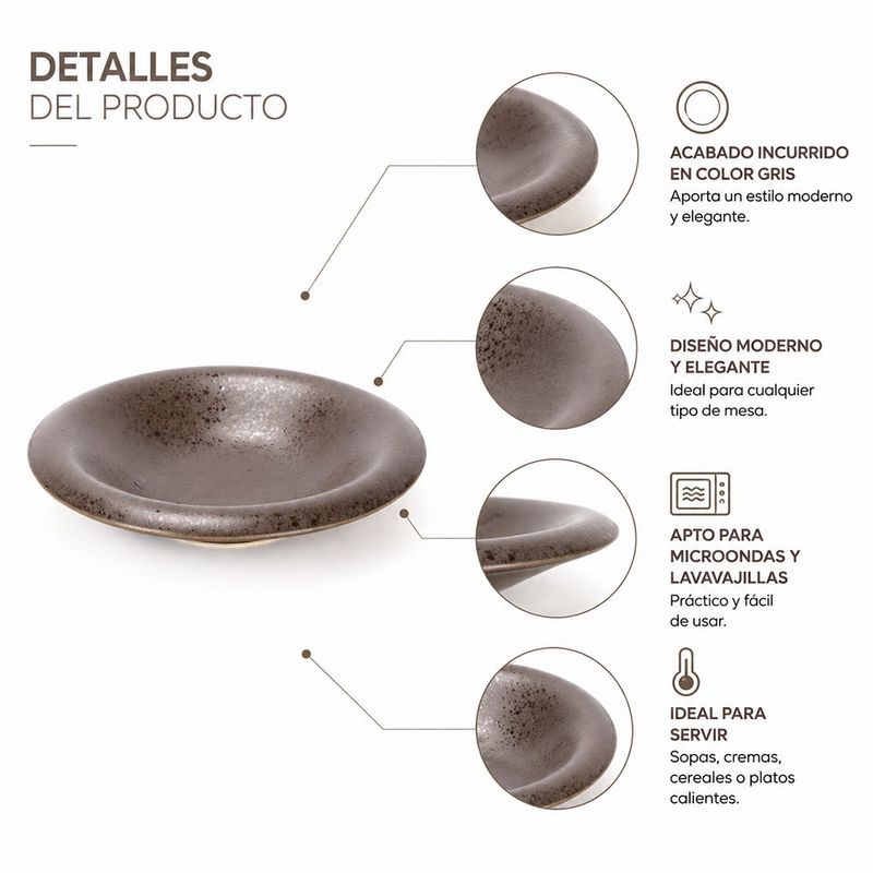 Plato Hondo de 5.9 plg Color Café Mate