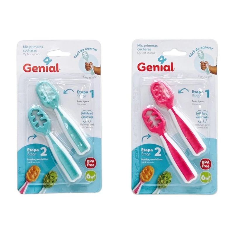 Set de 2 Cucharas de Aprendizaje para Bebé Etapa 1 y 2 con Textura - Presentación Surtida
