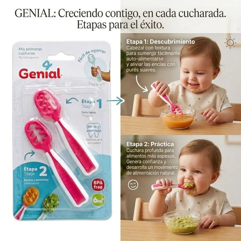 Set de 2 Cucharas de Aprendizaje para Bebé Etapa 1 y 2 con Textura - Presentación Surtida