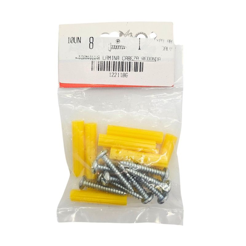 Kit de Tornillos para Lámina #8 x 1 Plg con Tarugos 10 Piezas