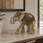Figura Decorativa Elefante Izquierdo con Ornamentos 26.5 x 11 x 22.5 Cm Color Café y Dorado