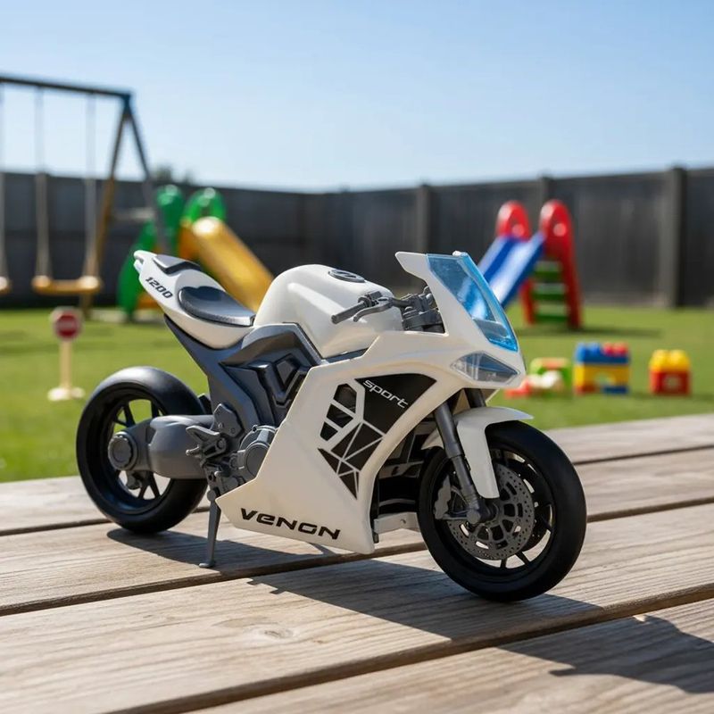 Moto de Juguete Sport Venon 1200 con Suspensión y Llantas de Hule 28 Cm Color Blanco
