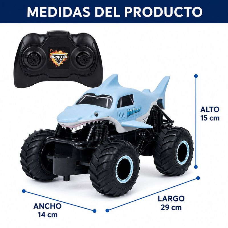Monster Jam Camión RC Megalodon a Escala 1:24 Color Celeste