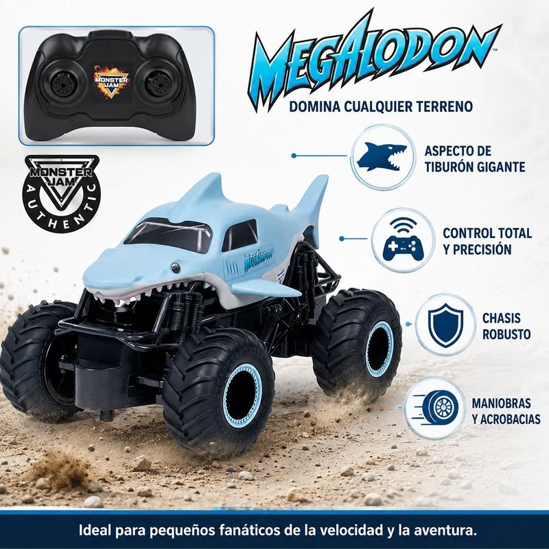 Monster Jam Camión RC Megalodon a Escala 1:24 Color Celeste