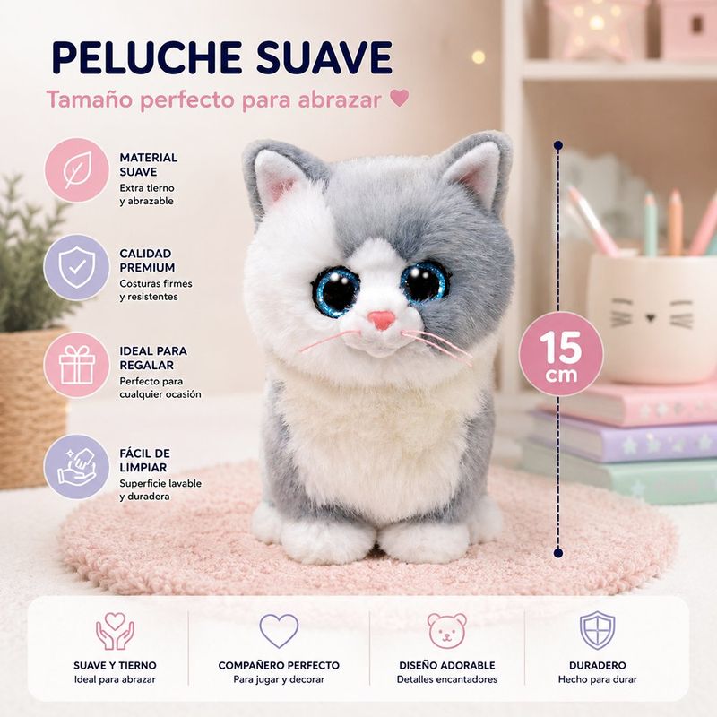 Peluche Ty de Gatito Furley Gris y Blanco 15 cm