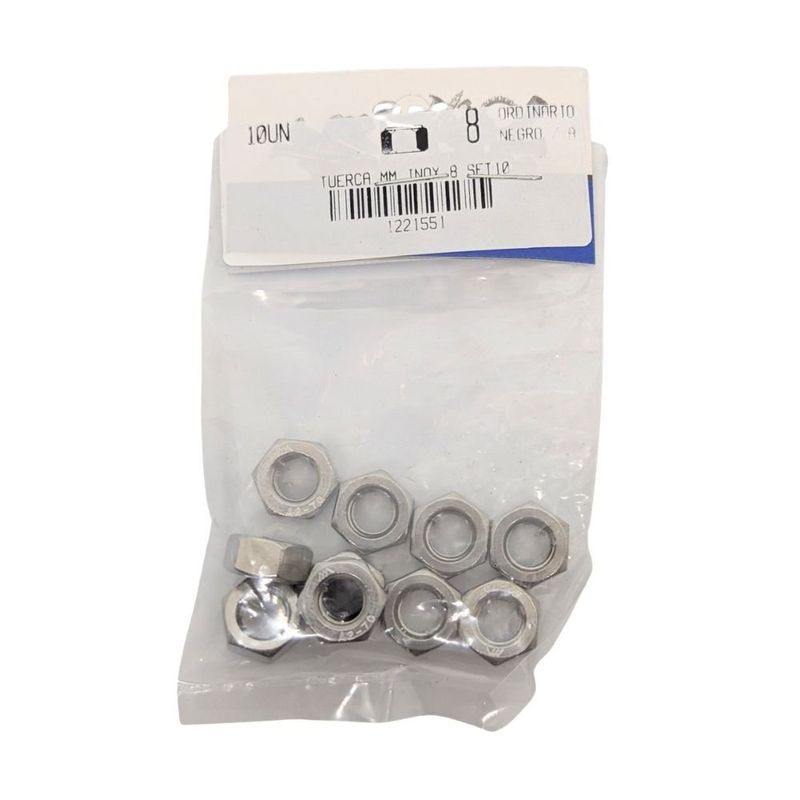 Tuerca Hexagonal Métrica de Acero Inoxidable M8 Bolsa con 10 Piezas