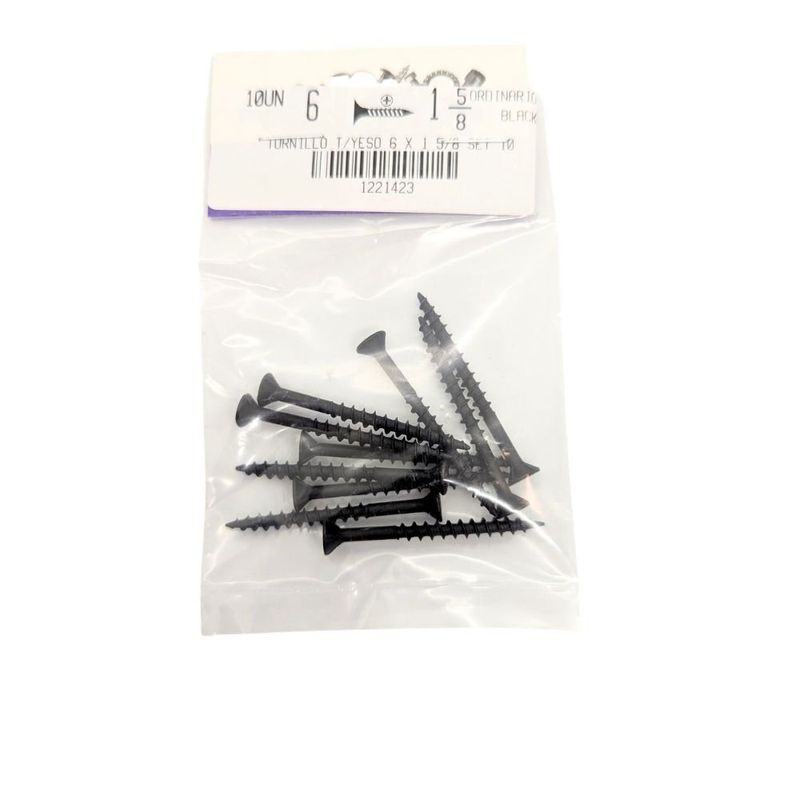 Tornillo para Tablaroca y Yeso 6 x 1 5/8 Plg Color Negro Bolsa con 10 Piezas