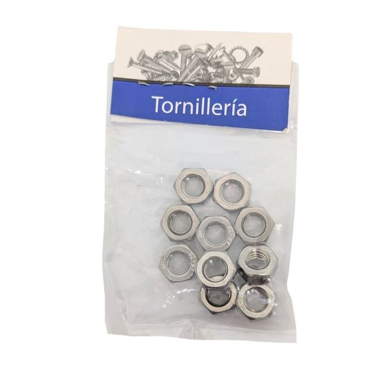 Tuerca Hexagonal Métrica de Acero Inoxidable M8 Bolsa con 10 Piezas