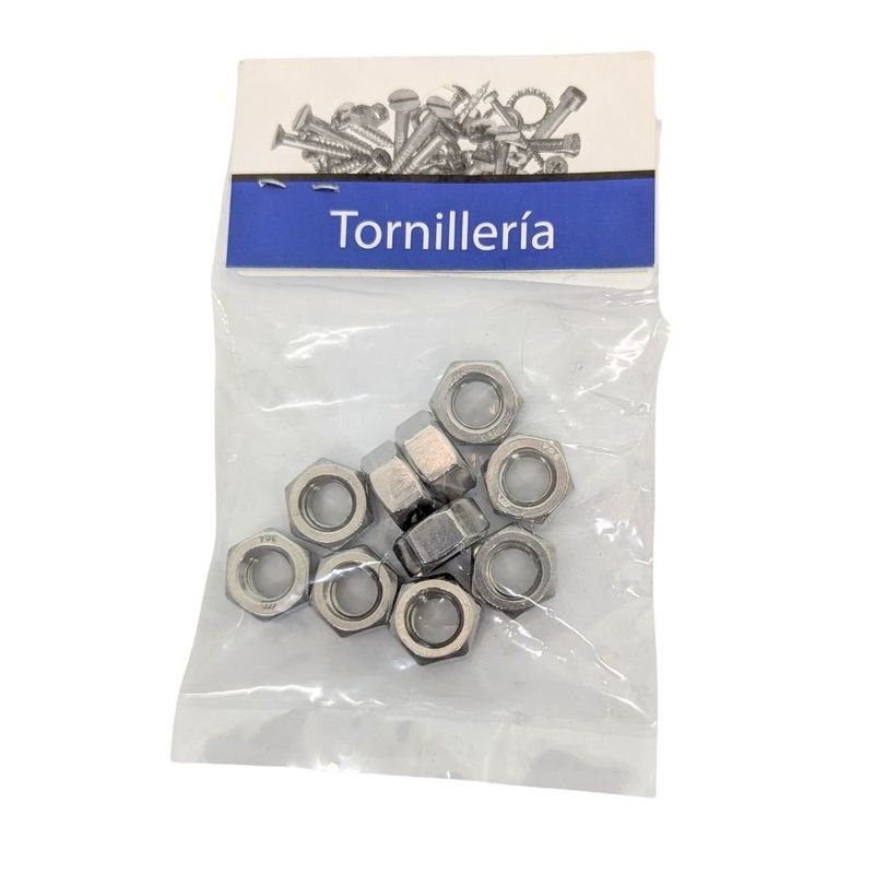 Tuerca Hexagonal de Acero Inoxidable NC 5/16 Plg 18 Hilos Bolsa con 10 Piezas