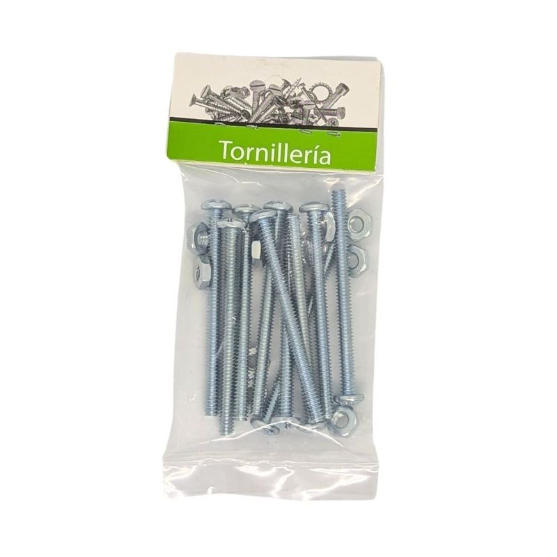 Tornillos Tipo Estufa Galvanizados con Cabeza Redonda 5/32 x 1 Plg y Tuerca 10 Unidades