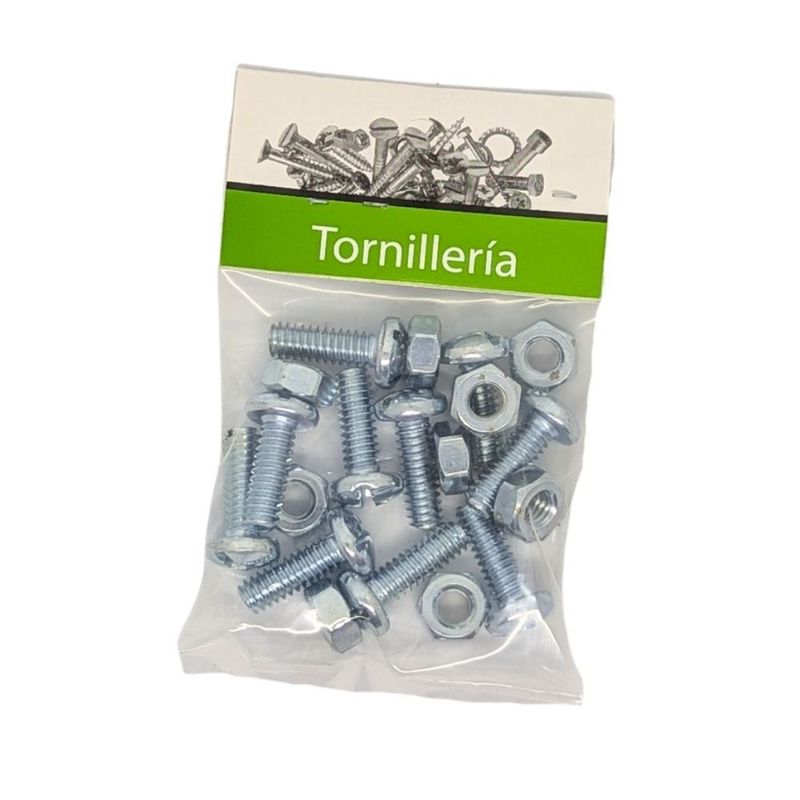 Tornillos Tipo Estufa Galvanizados Cabeza Redonda 1/4 x 3/4 Plg con Tuerca 10 Unidades