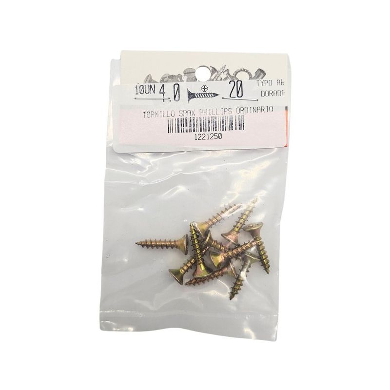 Tornillos para Madera Tipo SPAX 4 x 20 mm Dorados 10 Unidades
