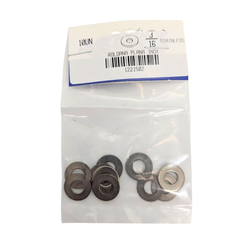 Roldana Plana de Acero Inoxidable SAE 3/16 Plg Bolsa con 10 Piezas