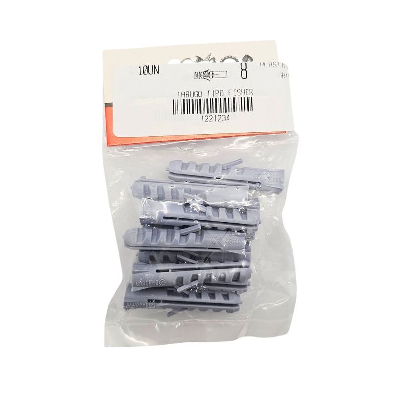 Tarugos Plásticos Tipo Fisher L-8 8 x 40 mm Grises 10 Unidades