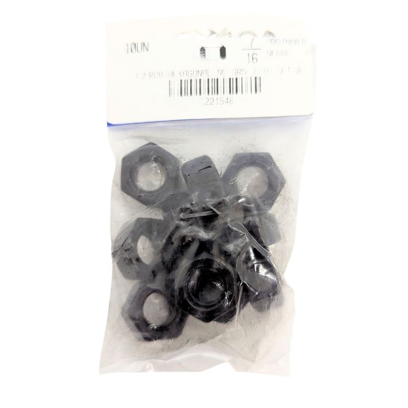 Tuerca Hexagonal de Acero Grado 5 Negro NC 7/16 Plg 14 Hilos Bolsa con 10 Piezas