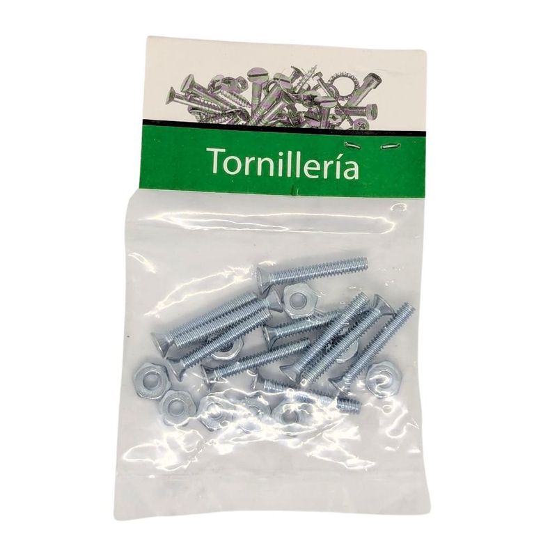 Tornillos Tipo Estufa Galvanizados 1/8 x 1 Plg con Tuerca 10 Unidades