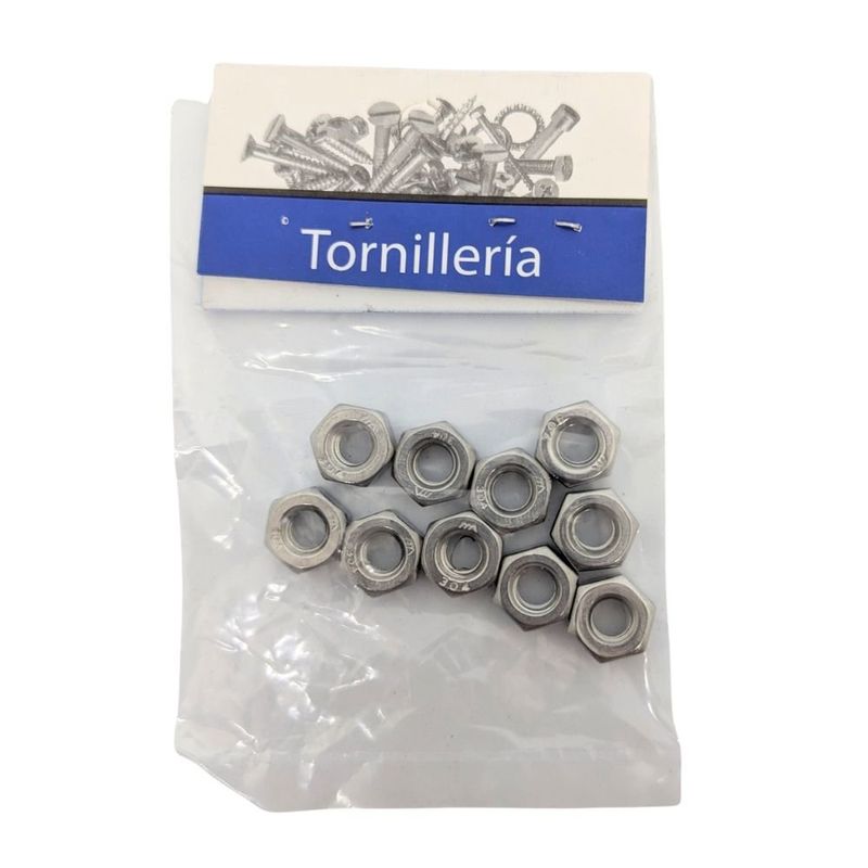 Tuerca Hexagonal de Acero Inoxidable NC 1/4 Plg 20 Hilos Bolsa con 10 Piezas