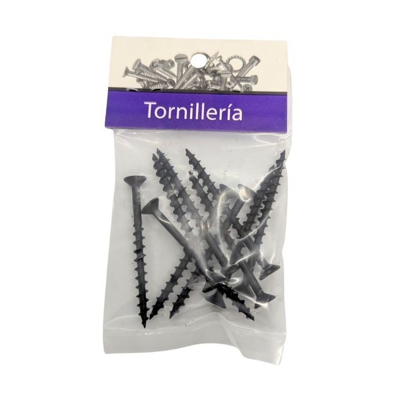 Tornillo para Tablaroca y Yeso 8 x 2 Plg Color Negro Bolsa con 10 Piezas