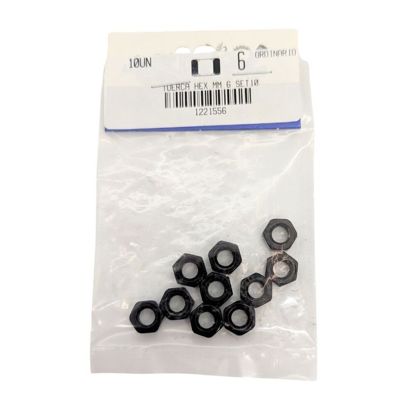 Tuerca Hexagonal Métrica de Acero Negro M6 x 1.00 Bolsa con 10 Piezas