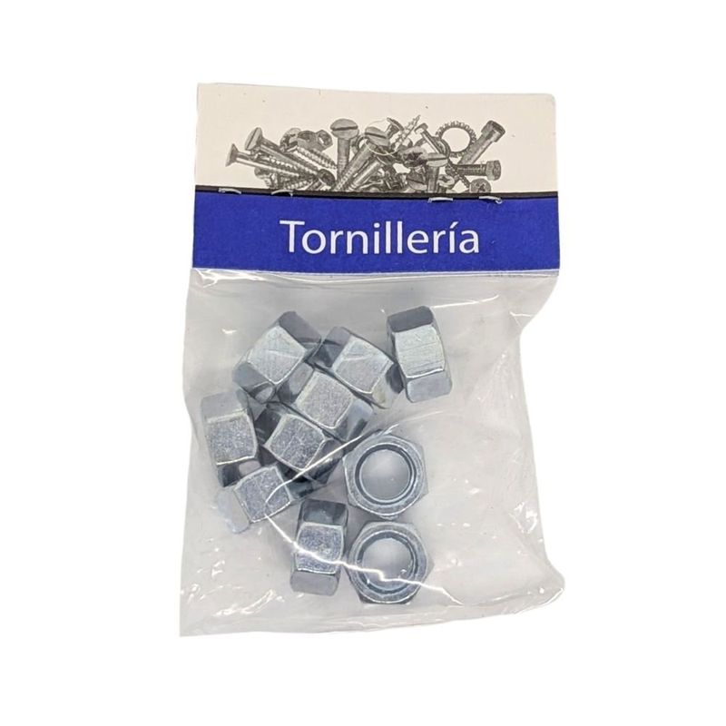 Tuerca Hexagonal de Acero Grado 2 Galvanizado NC 3/8 Plg 16 Hilos Bolsa con 10 Piezas