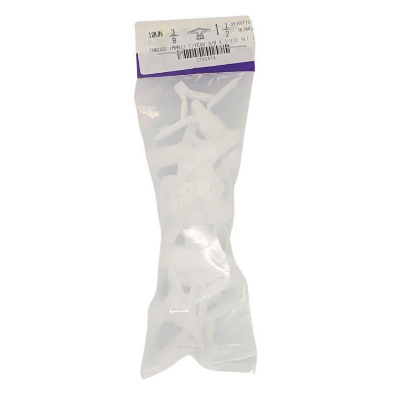 Tarugo Mariposa para Tablaroca y Yeso 3/8 x 1 1/2 Plg Bolsa con 10 Piezas