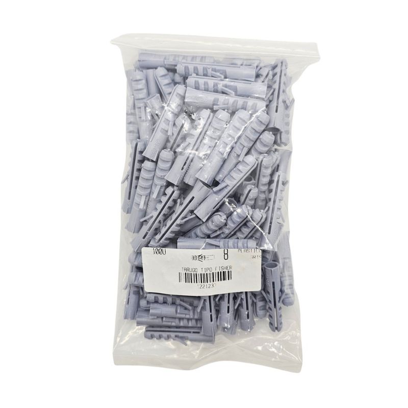 Tarugos Plásticos Tipo Fisher L-8 8 x 40 mm Grises 100 Unidades