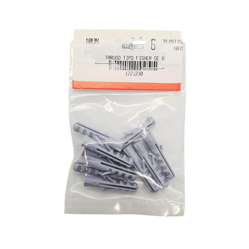 Tarugos Plásticos Tipo Fisher L-6 6 x 30 mm Grises 10 Unidades