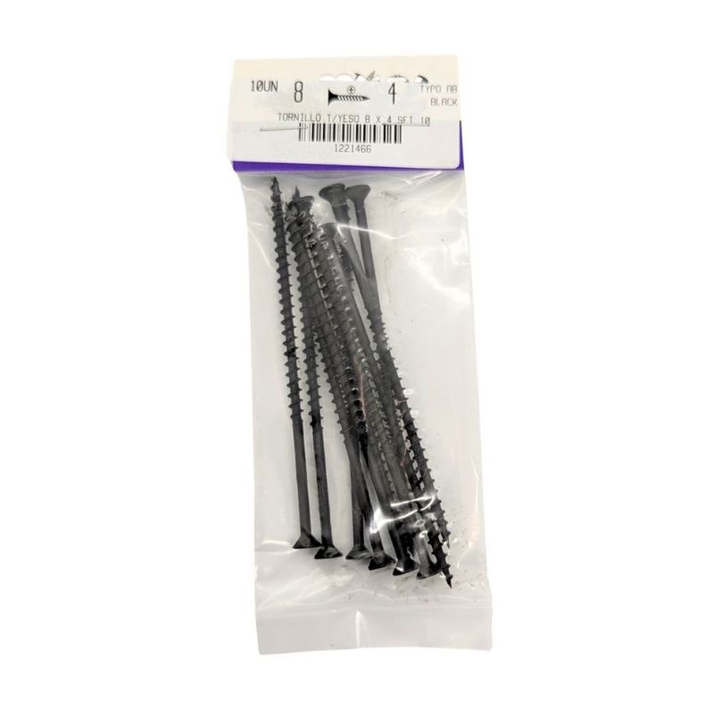 Tornillo para Tablaroca y Yeso 8 x 4 Plg Color Negro Bolsa con 10 Piezas