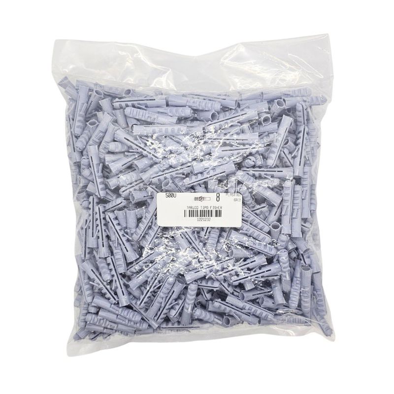 Tarugos Plásticos Tipo Fisher L-8 8 x 40 mm Grises 500 Unidades