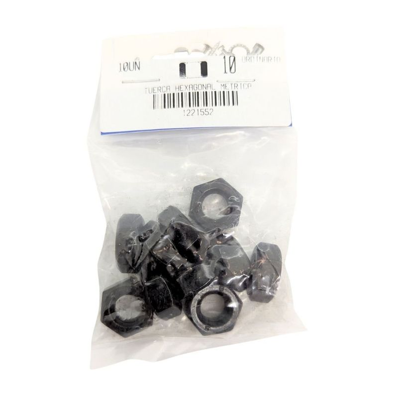 Tuerca Hexagonal Métrica de Acero Negro M10 x 1.50 Bolsa con 10 Piezas