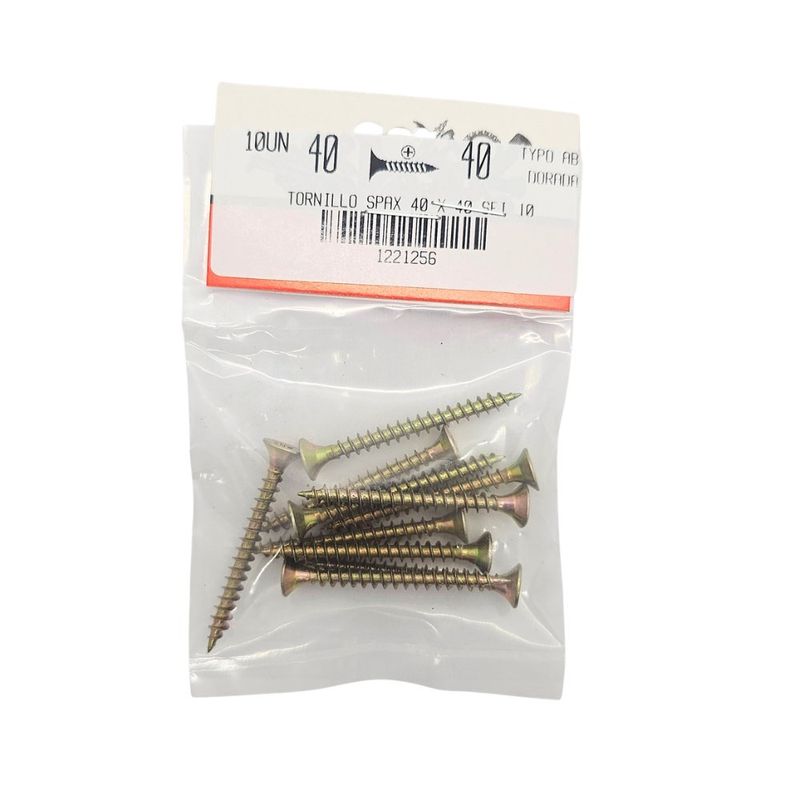 Tornillos para Madera Tipo SPAX 4 x 40 mm Dorados 10 Unidades