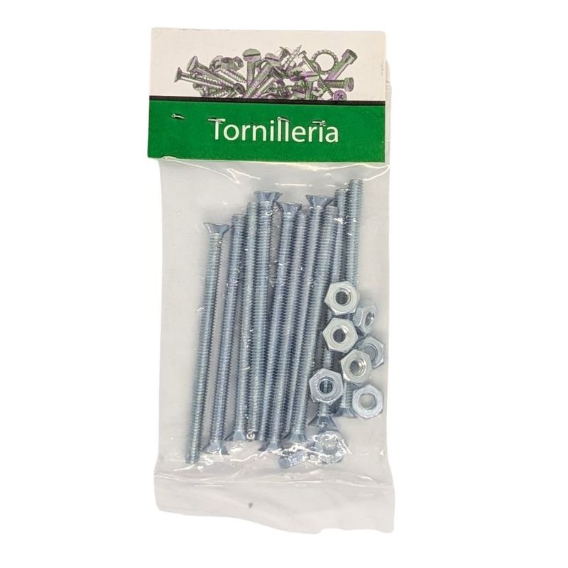 Tornillos Tipo Estufa Galvanizados 5/32 x 2 1/2 Plg con Tuerca 10 Unidades