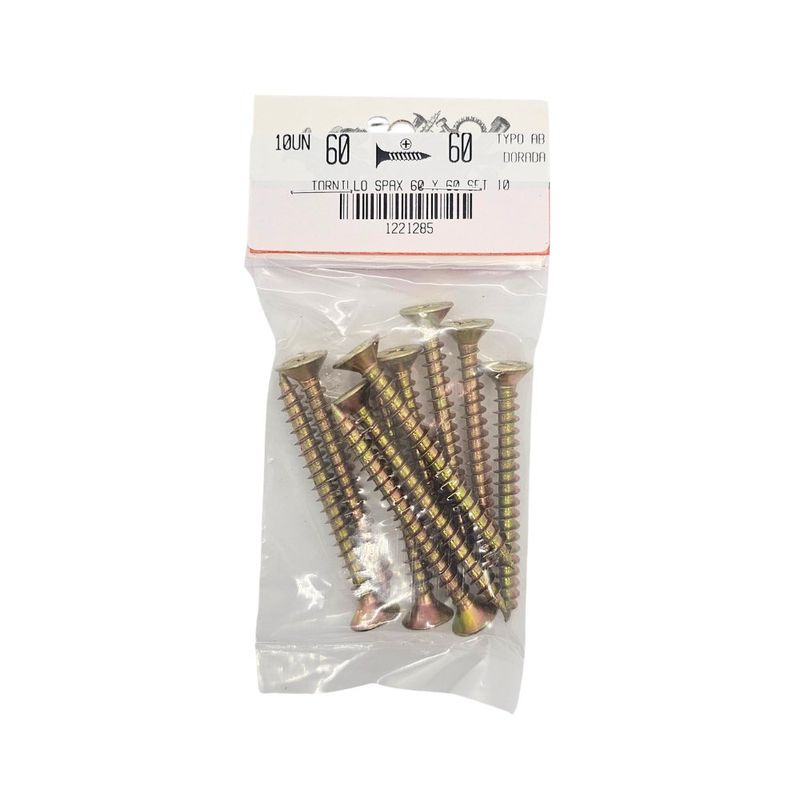 Tornillos para Madera Tipo SPAX 6 x 60 mm Dorados 10 Unidades