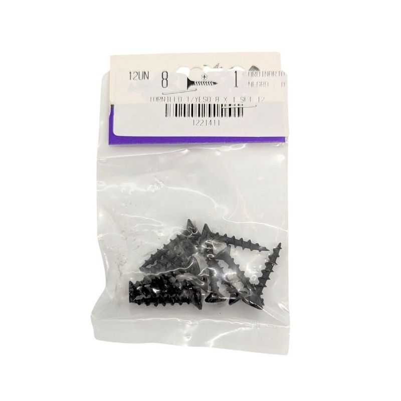 Tornillos para Tablayeso 8 x 1 pulg Negros 12 Unidades