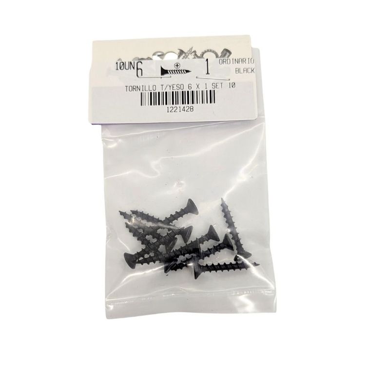 Tornillo para Tablaroca y Yeso 6 x 1 Plg Color Negro Bolsa con 10 Piezas