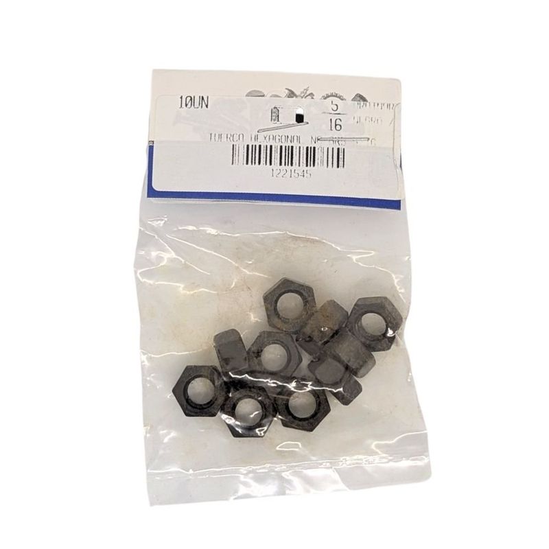 Tuerca Hexagonal de Acero Grado 5 Negro NC 5/16 Plg 18 Hilos Bolsa con 10 Piezas