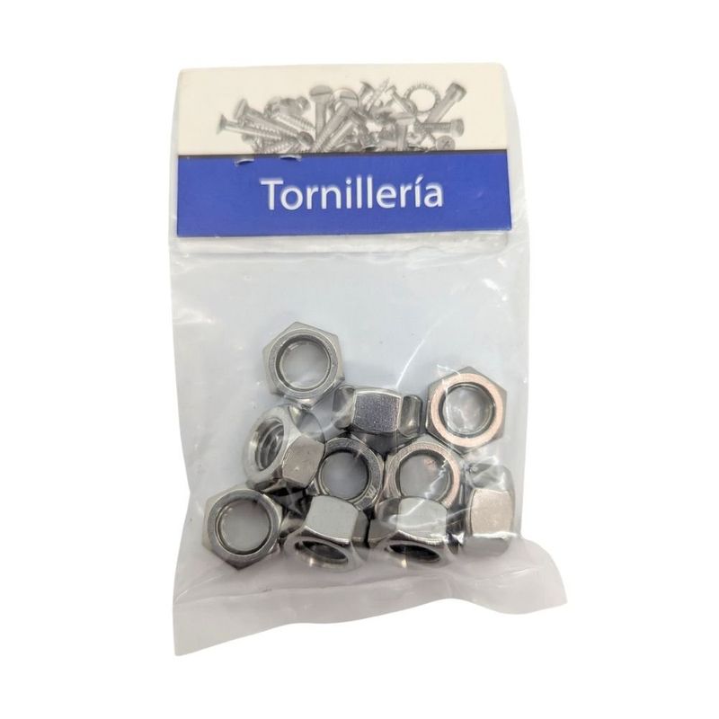 Tuerca Hexagonal de Acero Inoxidable NC 3/8 Plg 16 Hilos Bolsa con 10 Piezas