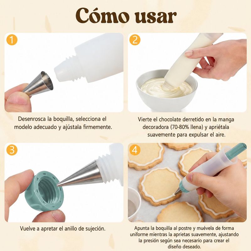 Pincel Decorador para Repostería de Silicona con 2 Puntas Intercambiables